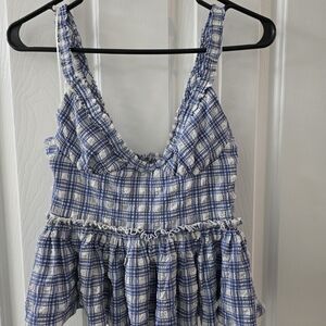 Free People Blue and White Plaid Blouse